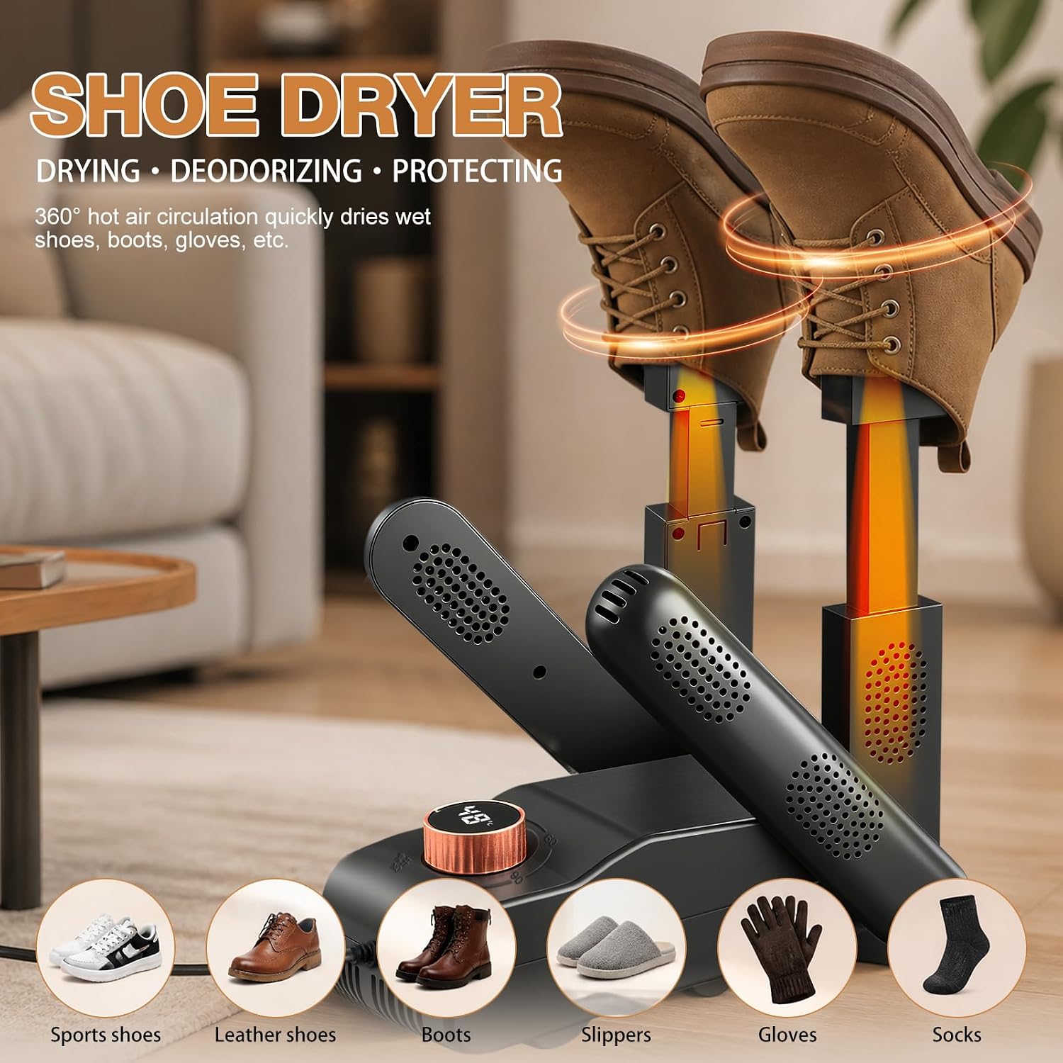 Boot Dryer - Glove Dryer and Boot Warmer Heat Blower for 4 Pairs (Black)