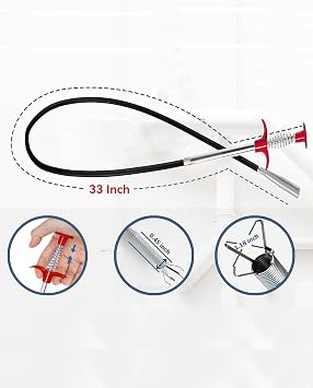 33 Drain Snake, 4-Claw Flexible Grabber Claw for Sink/Shower/Bathtub, Narrow Space Drain Hair Removal Tool
