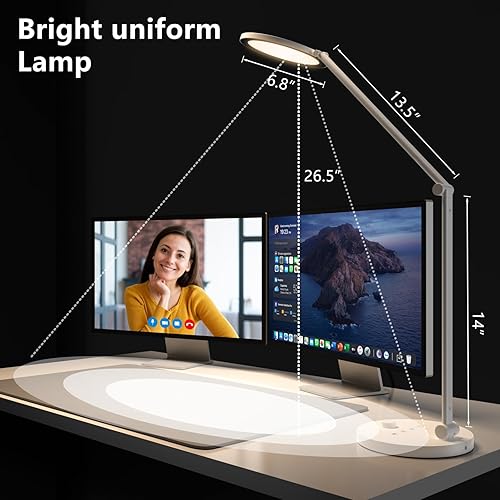 Miniatura 6 de Lámpara de escritorio LED, lámpara de trabajo de computadora de 14 W 1200 LM, luz de escritorio de brazo oscilante de metal, 3 modos de atenuación