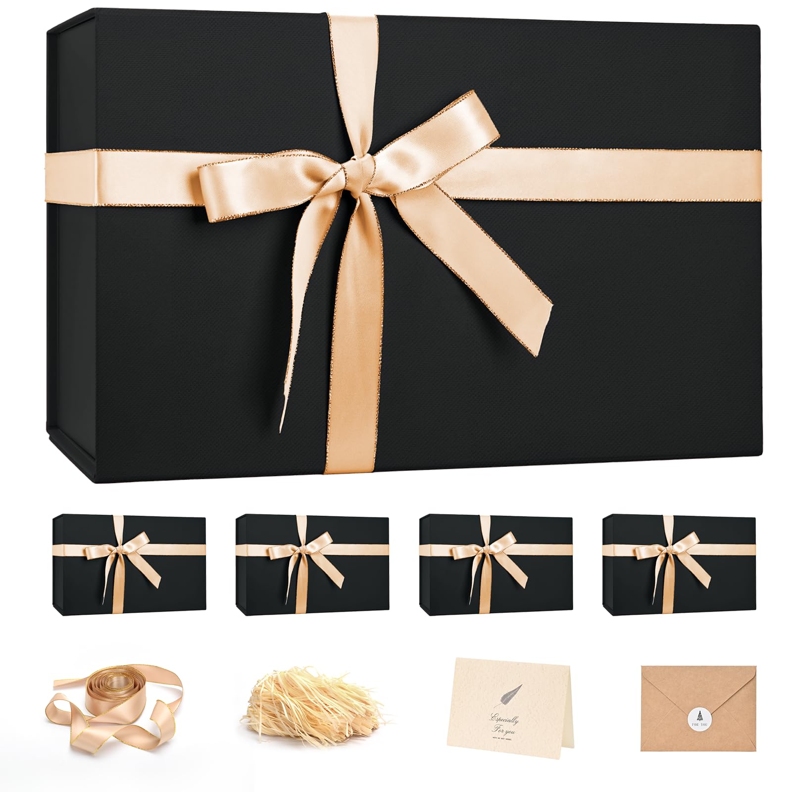 Black Birthday Gift Box with Magnetic Lid for Presents, 14"x8.5"x4.5"