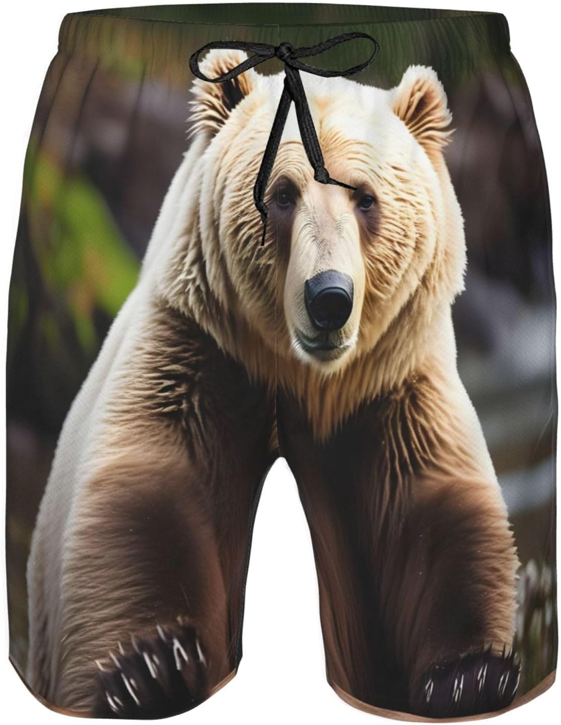 White Bear Brown Bear Print Men's Quick-Drying Shorts Casual Beach Pants Stretch Waist Shorts and Pockets