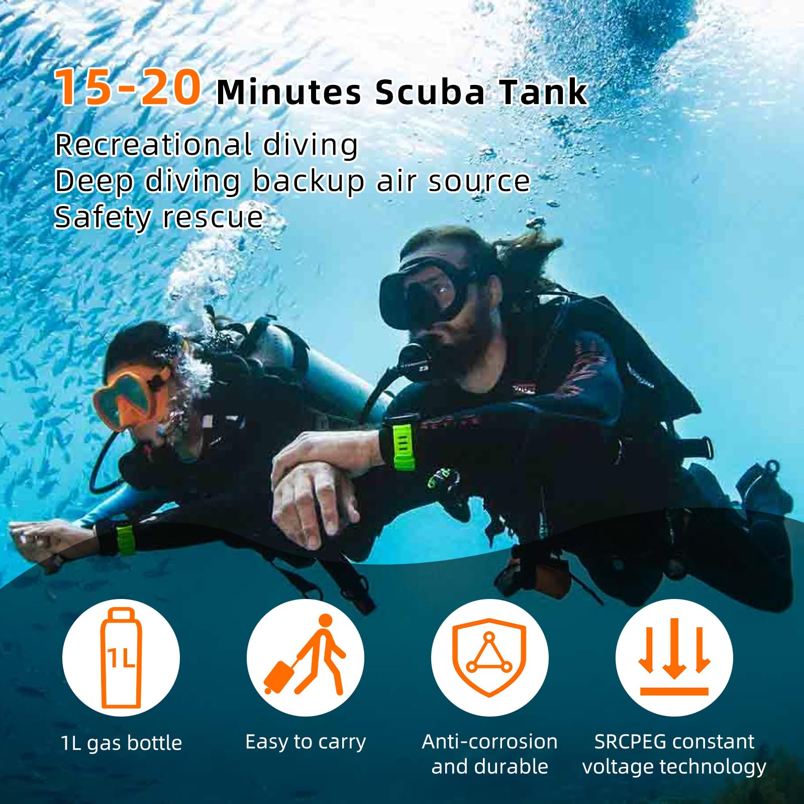 TUDIVING Tanque de Buceo portátil de 1 L, Tanque de Buceo portátil para 15-20 Minutos de respiración bajo el Agua, Mini Tanque de Buceo Reutilizable