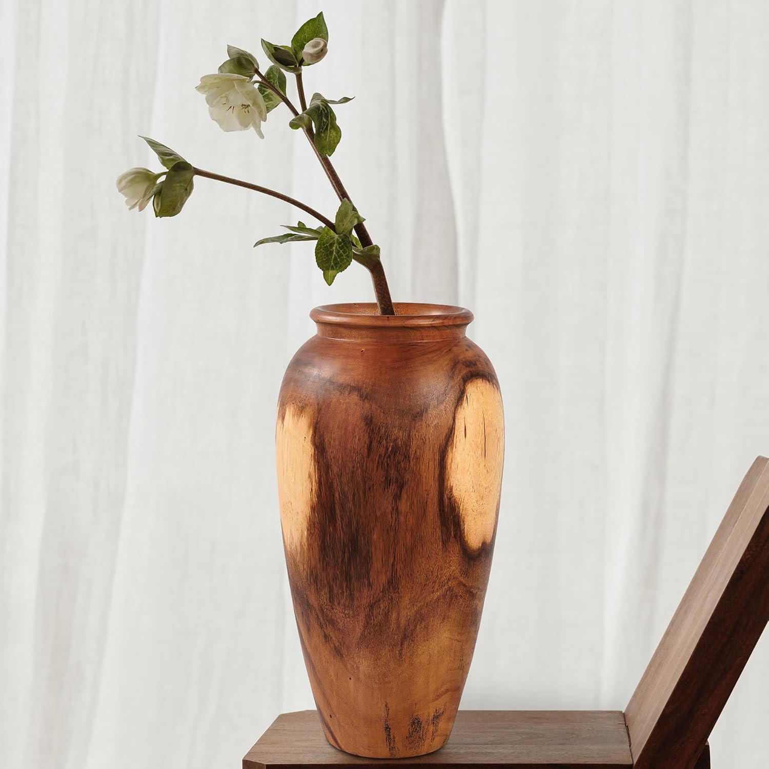 Natural Wood Vase 7.1" x 7.1" x 19.7" H Wooden Brown Handmade Acacia Vase Rustic Decorative Flower Holder Vintage Artworks Planter for Living Room Floor Home Christmas Décor