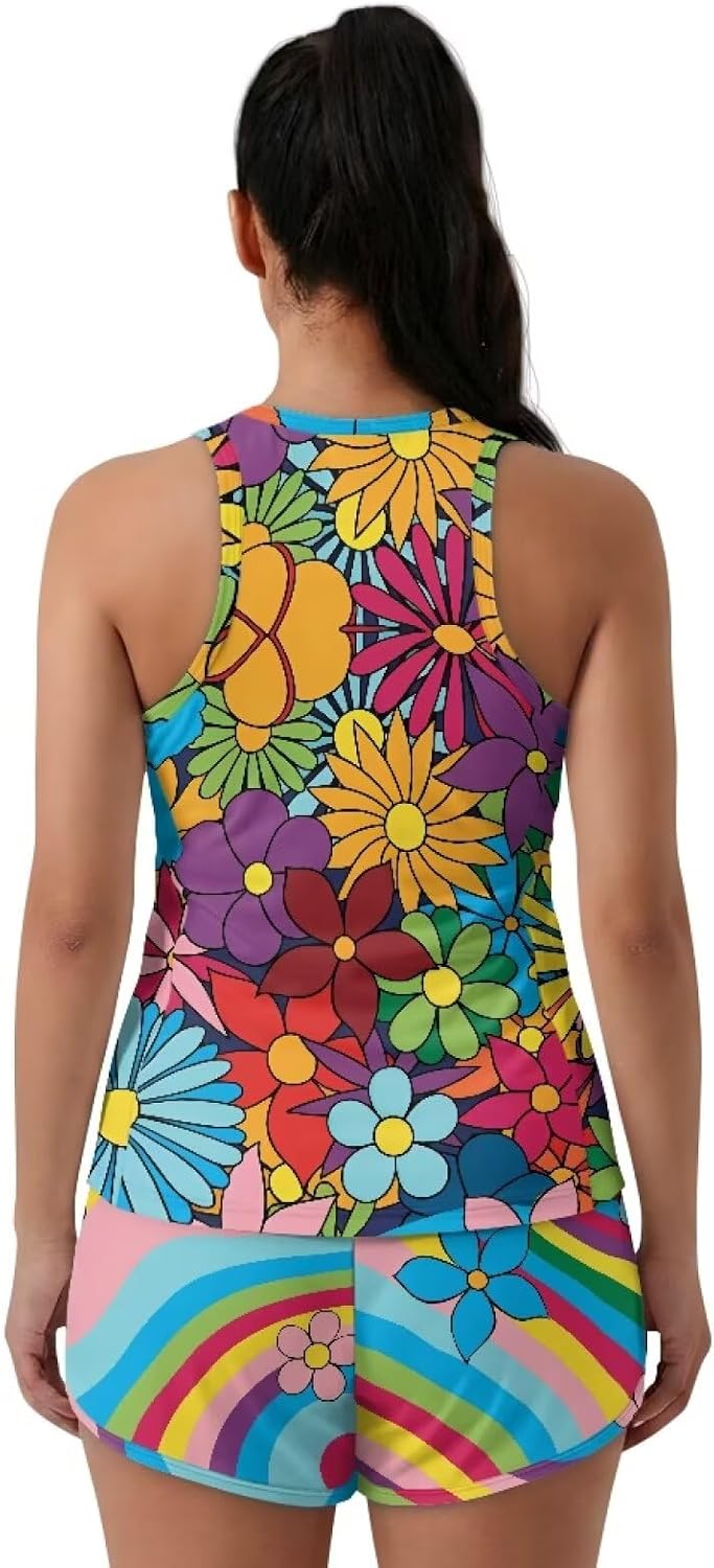 Women's 2Pcs Tankini Swimsuits Scoop Neck with Boy Shorts Comfortable Breathable Lounge Set for Home Size S-6XL