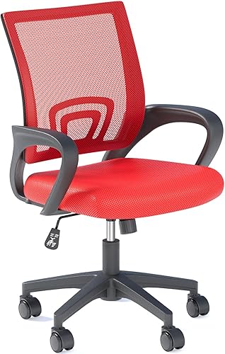 Silla de oficina en casa, silla de escritorio ergonómica de malla con respaldo medio con soporte lumbar, diseño giratorio ajustable, cómodo