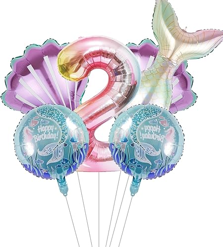 Decoración de cumpleaños de sirena, kit de decoración de fiesta de sirena, globo marino, globos de aluminio de sirena, globos de números grandes