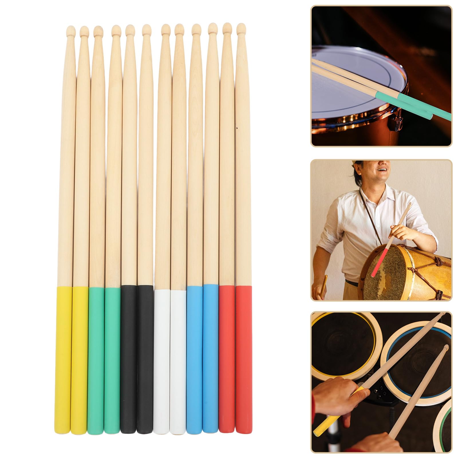ERINGOGO 6 Pares Baquetas de Madera de Arce Antideslizantes Ligero para Batería Electrónica y Acústica Colores Surtidos Duraderas y Cómodas para Adultos