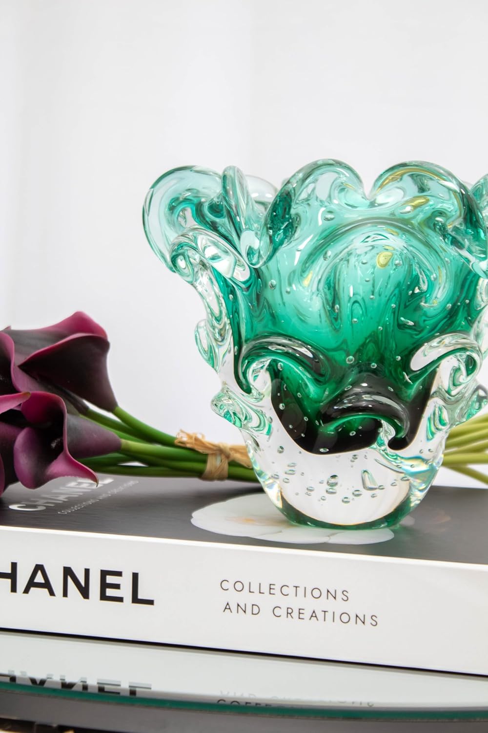 Luxury Blown Glass Vase Green, Traun Model, Murano-Style, Unique Brazilian Craft, Table Centerpiece, Home Decor, Living Room, Wedding, Office, 5.7 lbs