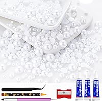Vista 61 de 60g de perlas blancas de parte trasera plana con diamantes de imitación para manualidades, tamaño mixto de 3mm-10mm, color AB, redondas, mitad
