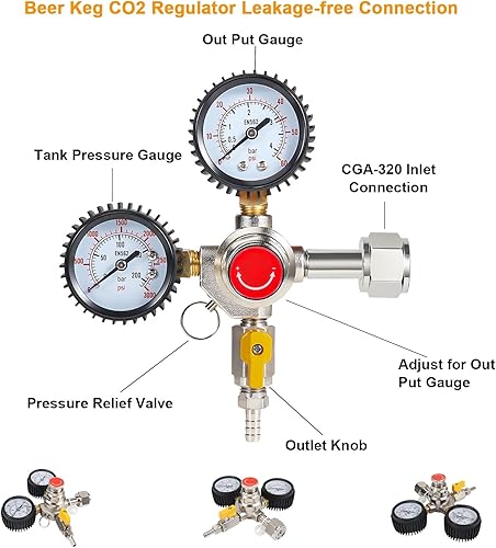 Miniatura 2 de Regulador de CO2 Regulador de barril de cerveza, entrada CGA320 piezas de Kegerator de calibre único con control de precisión y válvula de