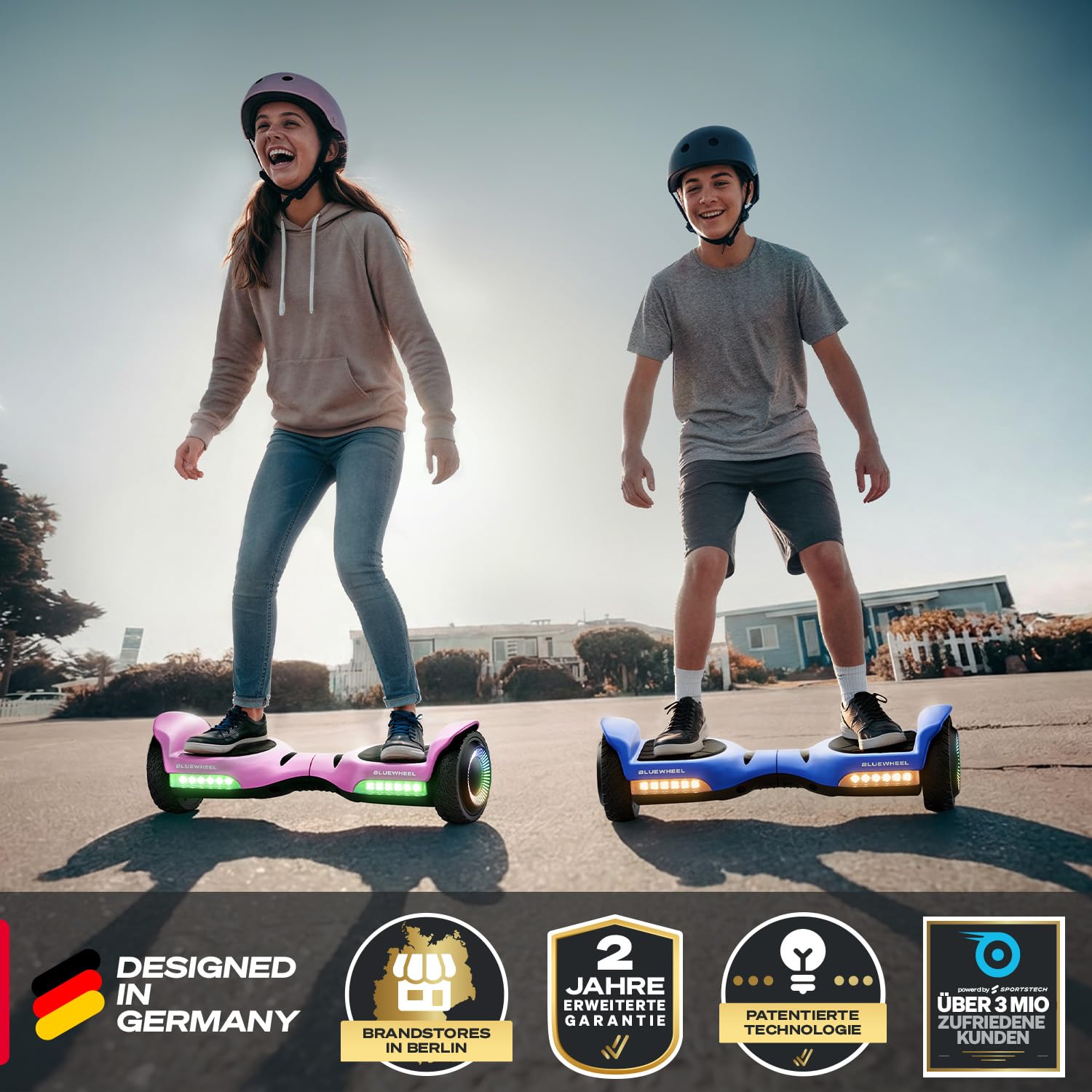Bluewheel 6,5" Premium Hoverboard HX720 Hoverboard – Bluetooth Lautsprecher, starker Dual Motor, ideal für Kinder & Erwachsene, deutsche Qualitätsmarke
