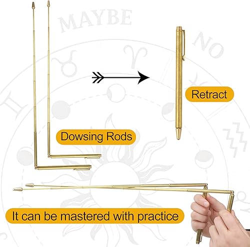 Miniatura 6 de Cañas de radiestesia de cobre kit de tablero de péndulo de radiestesia 3 tablero de espíritu de madera 2 varillas de buceo paranormales retráctiles