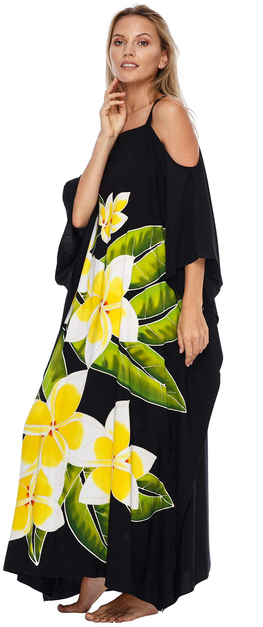 SHU-SHI, mujer - Vestido Kaftan Maxi Beach Cover Up Hombro frío Talla grande Caftan Floral Coverup