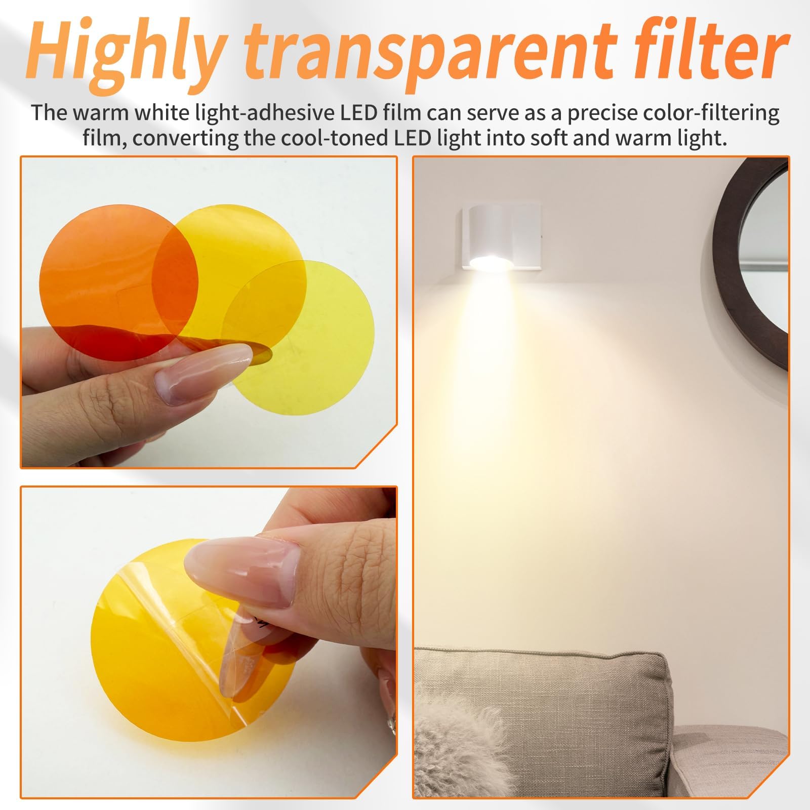 Led Folie Warmweiß Selbstklebend Lichtfolie - Led Abdunkeln Folie, Ø 4 CM Lampenfolie Warmweiss Selbstklebend, Lampen Spot Abschirmung, Folie Led Lampe Abdunkeln, Lichtdämmfolie für Led Lampen (9 Stk)