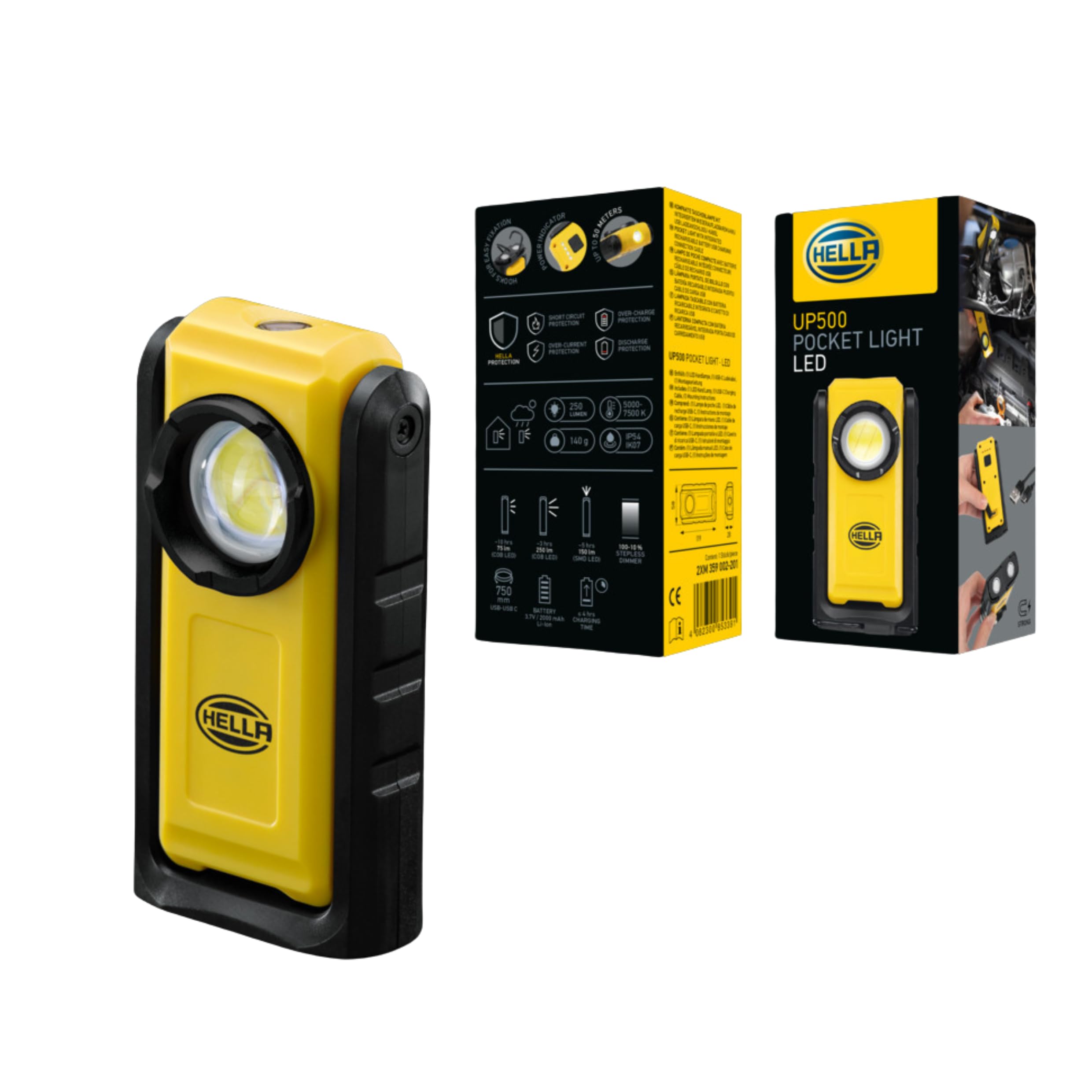 HELLA LED Lampa warsztatowa ręczna UP500-3.7V - z hakiem/z magnesem - 2XM 359 002-201