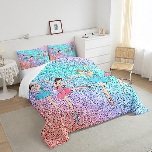 Miniatura 4 de Feelyou Juego de edredón de ballet, juego de ropa de cama de ballet de galaxia para niños, niñas y mujeres, con brillantina, elegante, decoración de
