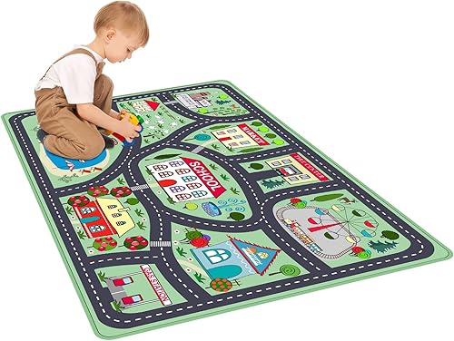 LTKOUGFAM Alfombra de juego para niños, alfombra de juego para niños, alfombra de mapa de ruta de la ciudad, alfombra grande educativa para niños,