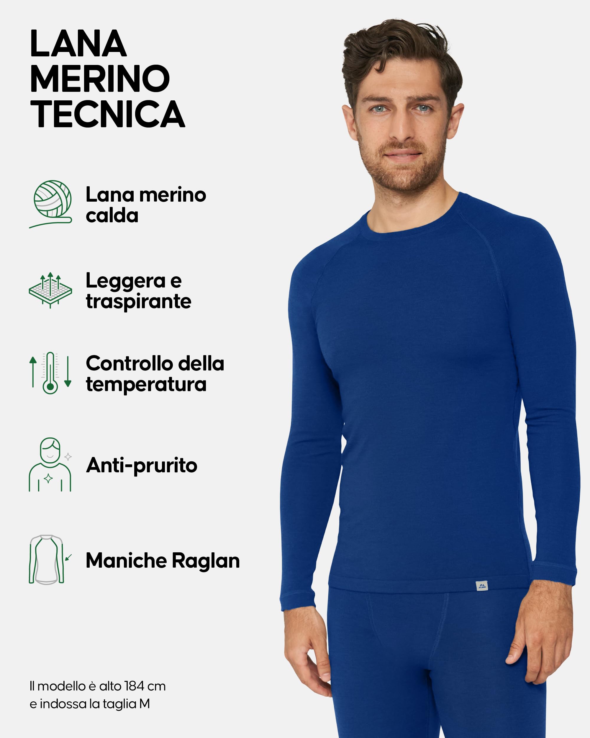 DANISH ENDURANCE Maglia Termica Uomo in Lana Merino, Manica Lunga, Intimo Termico per Sci, Trekking, Escursionismo con o Senza Chiusura Zip