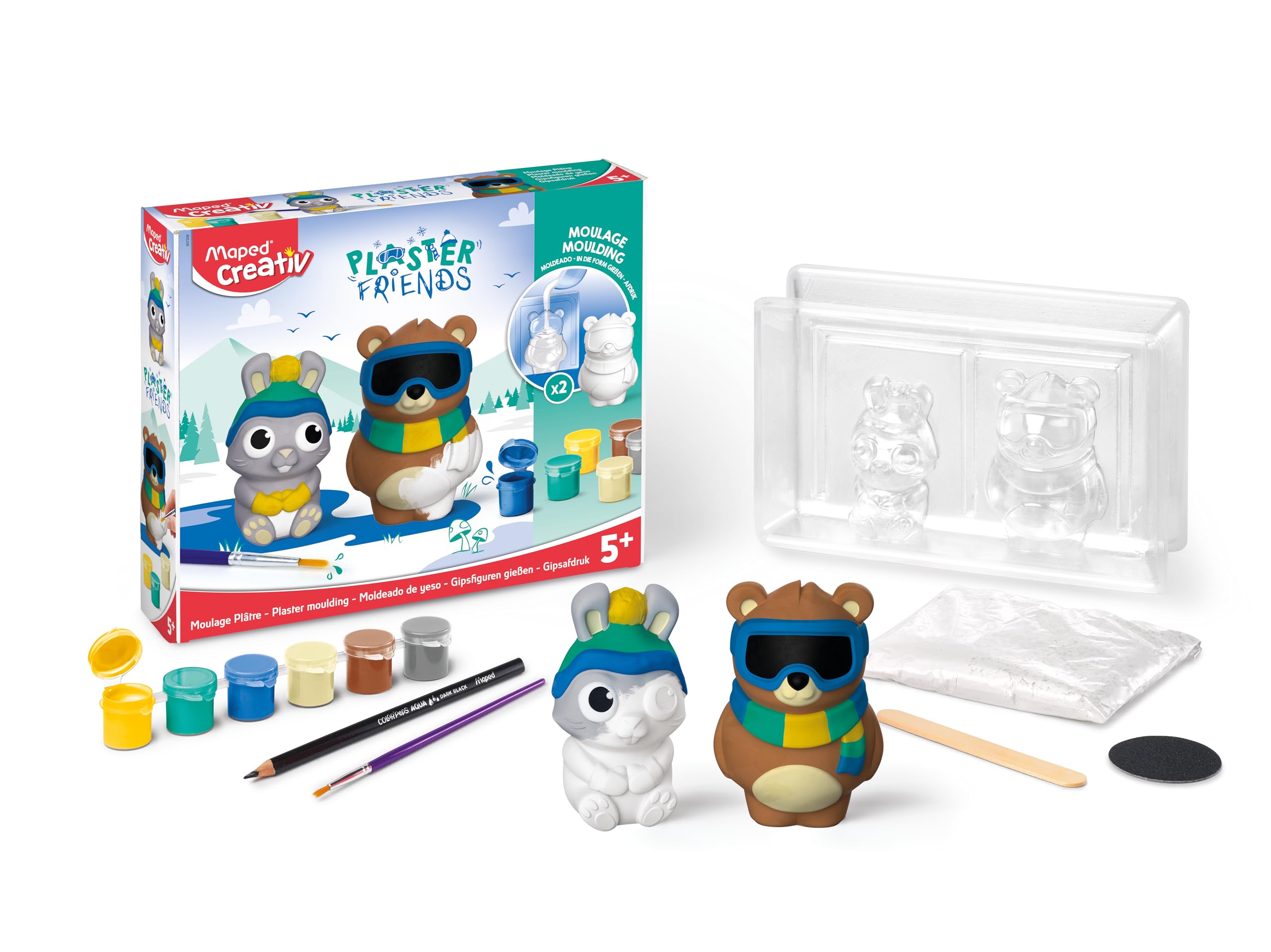 Maped Creativ, Plaster Friends Winter Theme, Bunny and Bear Plaster Figurine Creation Kit, Easy to Make - Image 4