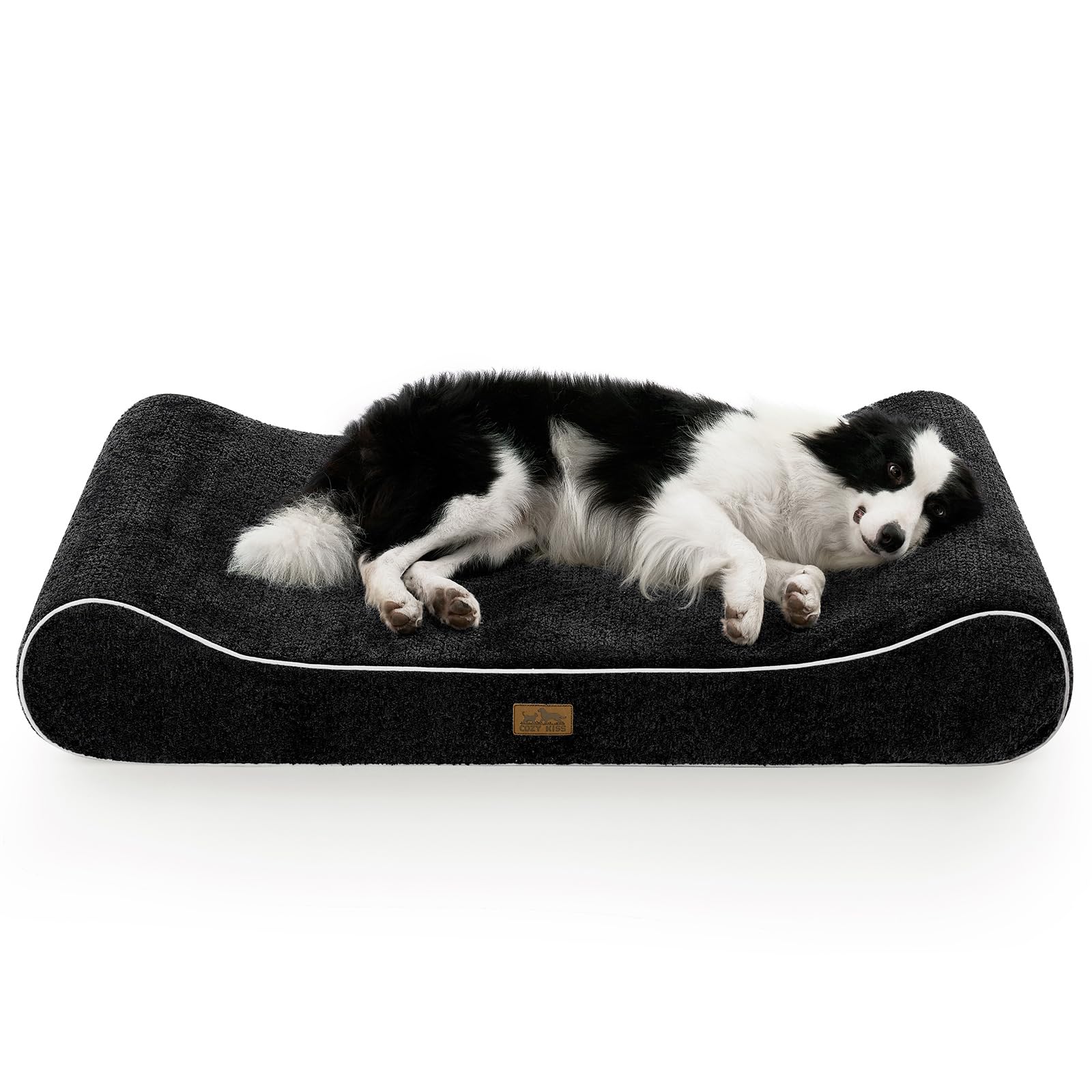 COZY KISS Panier Chien XL Orthopedique - 130x90x20 cm Lit pour Chiens Grande Taille avec Bord Surélevé, Coussin Lavable pour Chien avec Mousse Confort Renforcée, Imperméable et Antidérapant, Noir