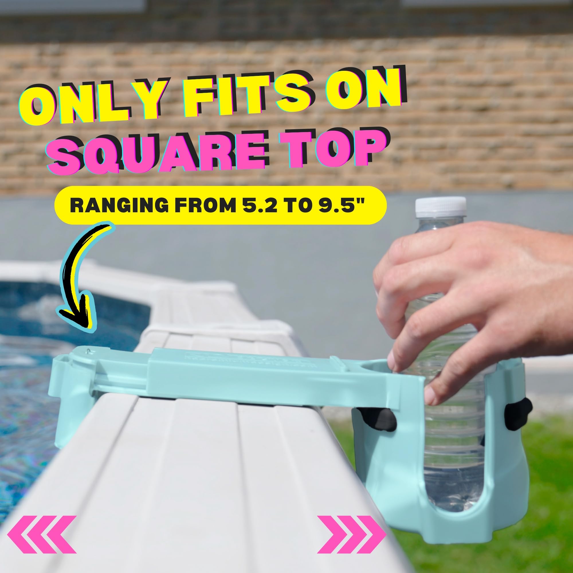 Poolside Becherhalter für oberirdische Pools, Seeglass Blue, nur für quadratische Pools, Nicht kompatibel mit runden oberen Bars. Verstellbarer Getränkehalter, Verwendung auf Boot, Deckrampe, Pick-up