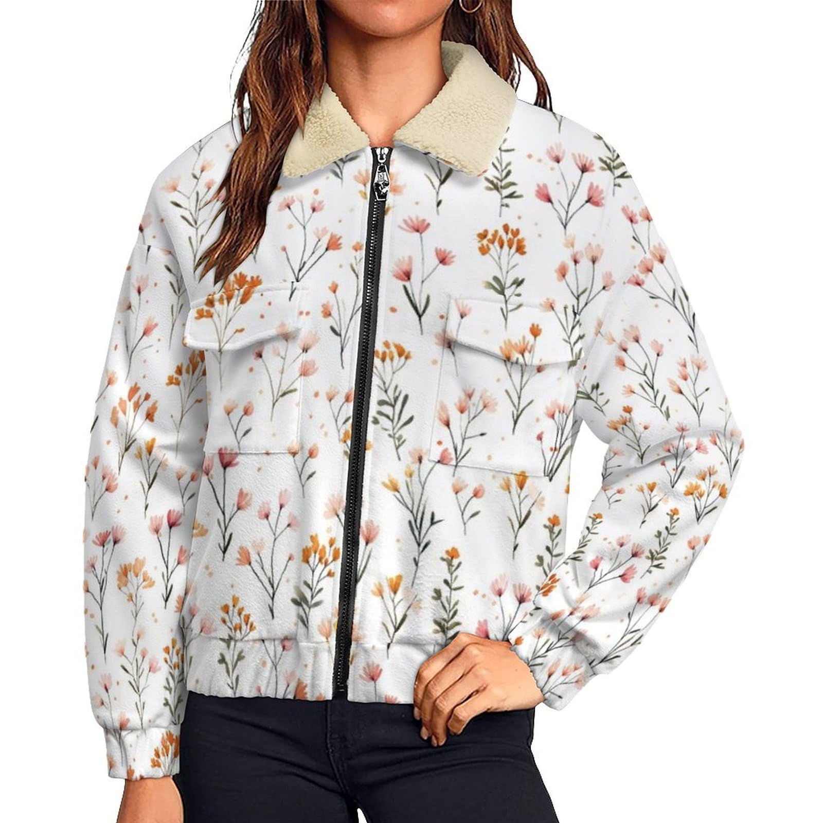 Chaqueta de forro polar para mujer con estampado de flores silvestres para senderismo y ocio 8