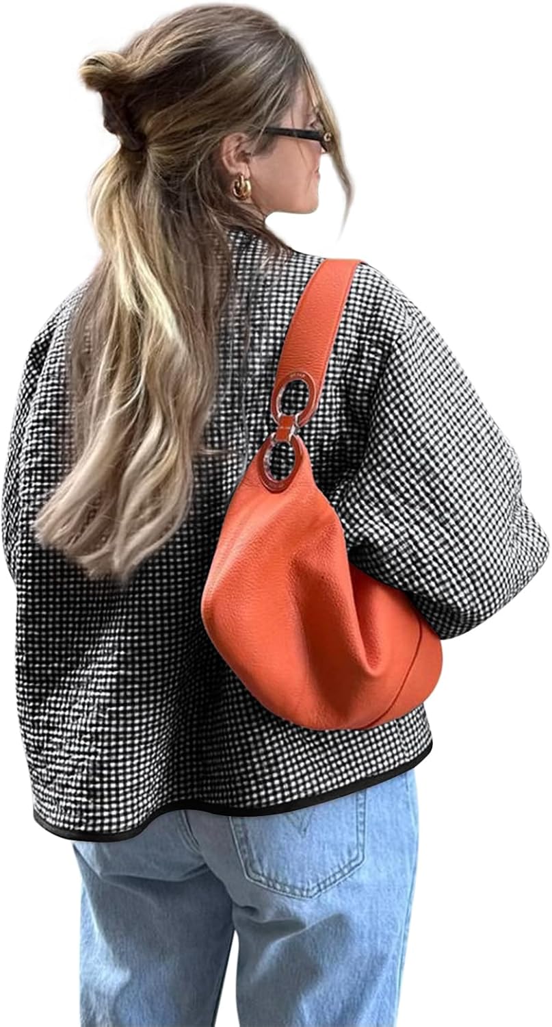 Yousify Womens Jackets Fall Fashion 2025 Crew Neck Quilted Plaid Jacket Full Zipper Coats S-2XL - Image 2