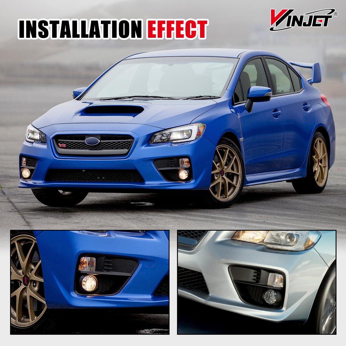 Winjet Fog Light Bezels For 2015 2016 2017 Subaru WRX/STI, Black PC Material Fog Light Cover Replacement, A Pair Fog Light Bezel Cover Driver & Passenger Side Fog Lamp Bezels