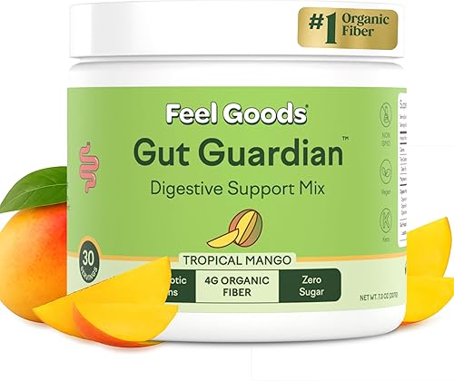 Feel Goods Gut Guardian, fibra orgánica, polvo probiótico y prebiótico, sin azúcar, hierbas para la hinchazón, apoyo a la salud intestinal, salud