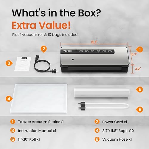 Miniatura 4 de Sellador al vacío para alimentos - Máquina selladora al vacío de 90 kpa con almacenamiento de bolsas y cortador integrado, sellador de alimentos con