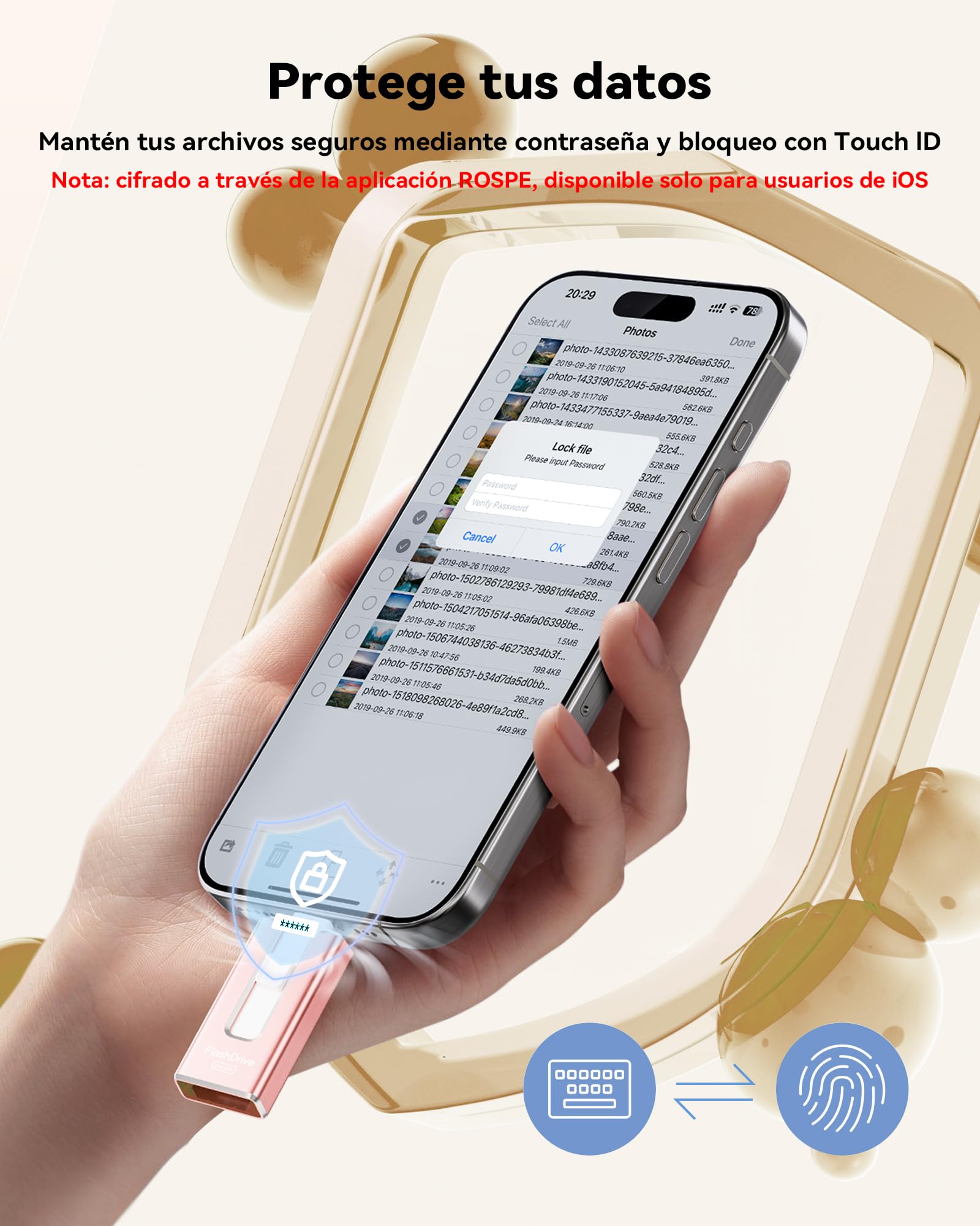 Pendrive para lPhone 32GB con Certificación MFi, Memoria USB 3.0 3 en 1,Rosa Claro — view 5