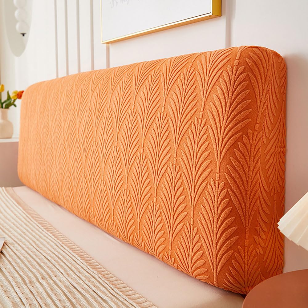 ENEN Stretch Bed Headboard Cover, Leafy Jacquard Headboard Cover All-Inclusive Headboard Dustproof Protector Cover, Headboard Covers for Single Double King (150cm,Orange)
