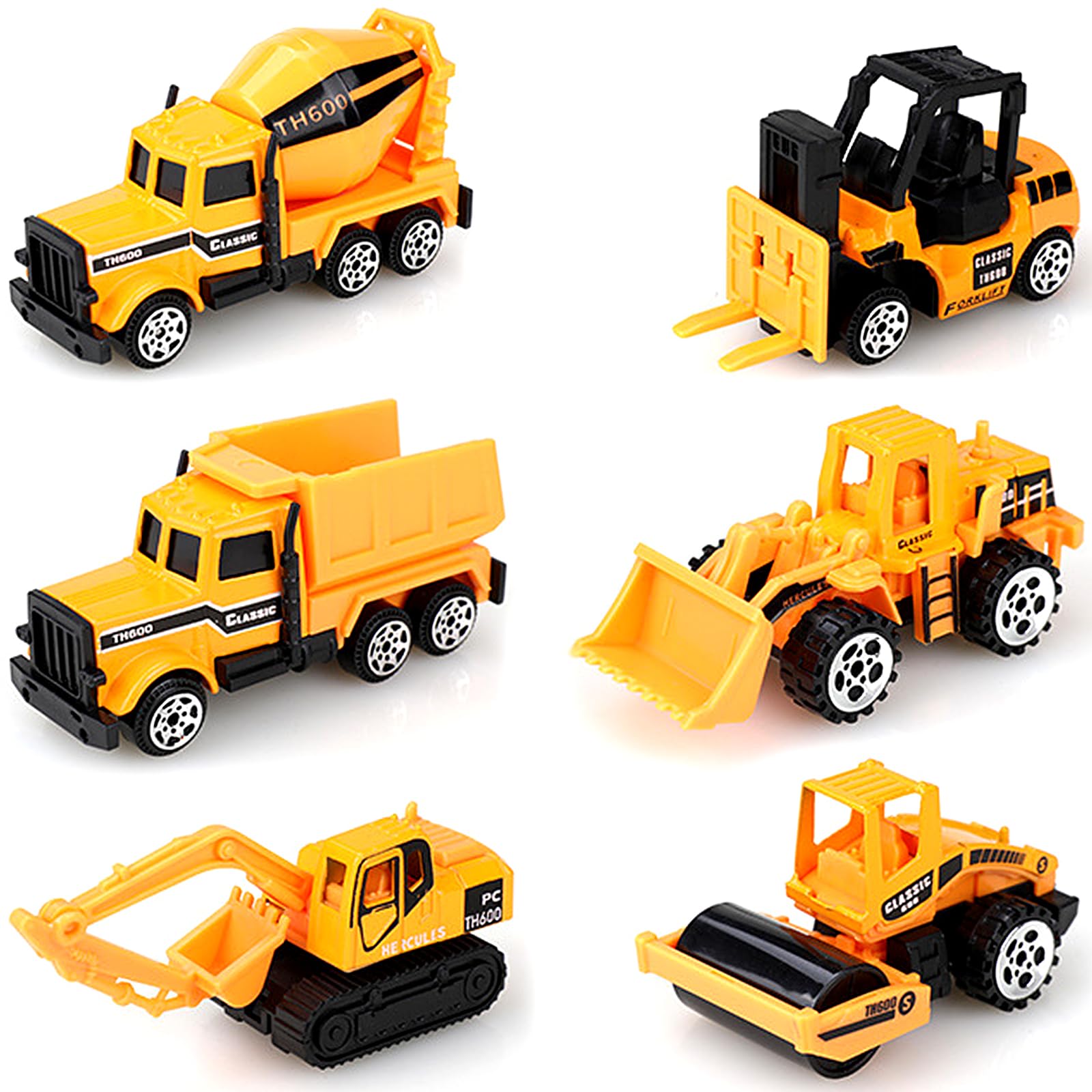 6 Piezas Mini Vehículo de Construcciones Juguete, Juego de Juguetes Camión de Construcción, Construcción Excavadora Camión de Juguete, Regalos de Cumpleaños para Niños a Partir de 3 Años
