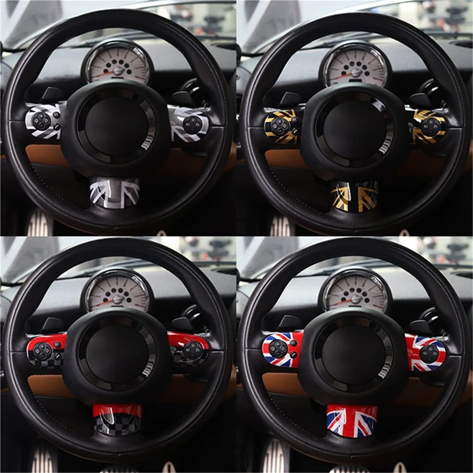 Dla MLNI COOPER R55 R56 R57 R58 R59 R60 R61 Countryman Panel kierownicy samochodu naklejka na guziki obudowa z naklejką(Check,YELLOW)