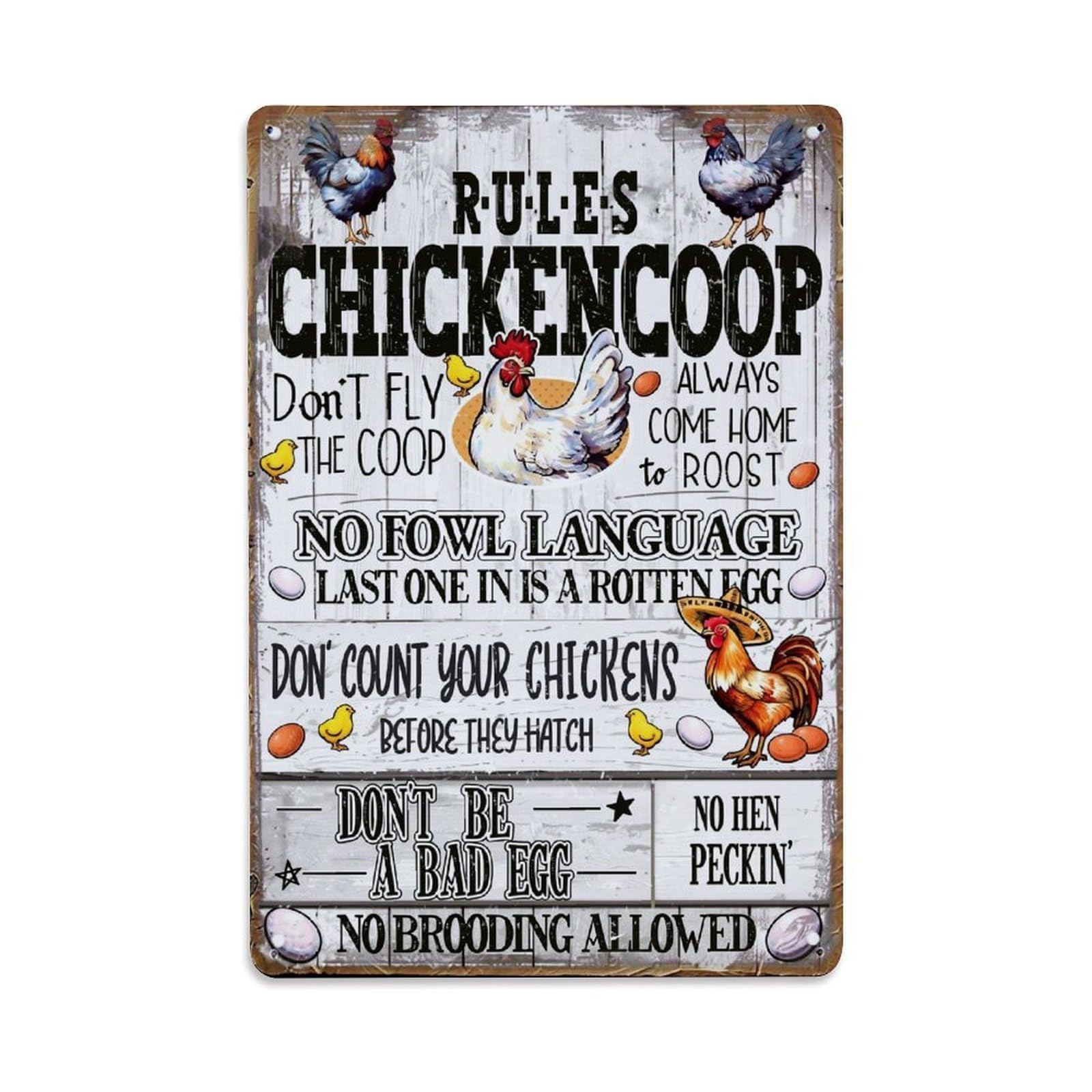 Chicken Coop Rules Sign Retro Metal Tin Sign, Vintage Decor Art Poster for Bar, Home, Man Cave, Kitchen, Laundry Room Gift 8x12Inch