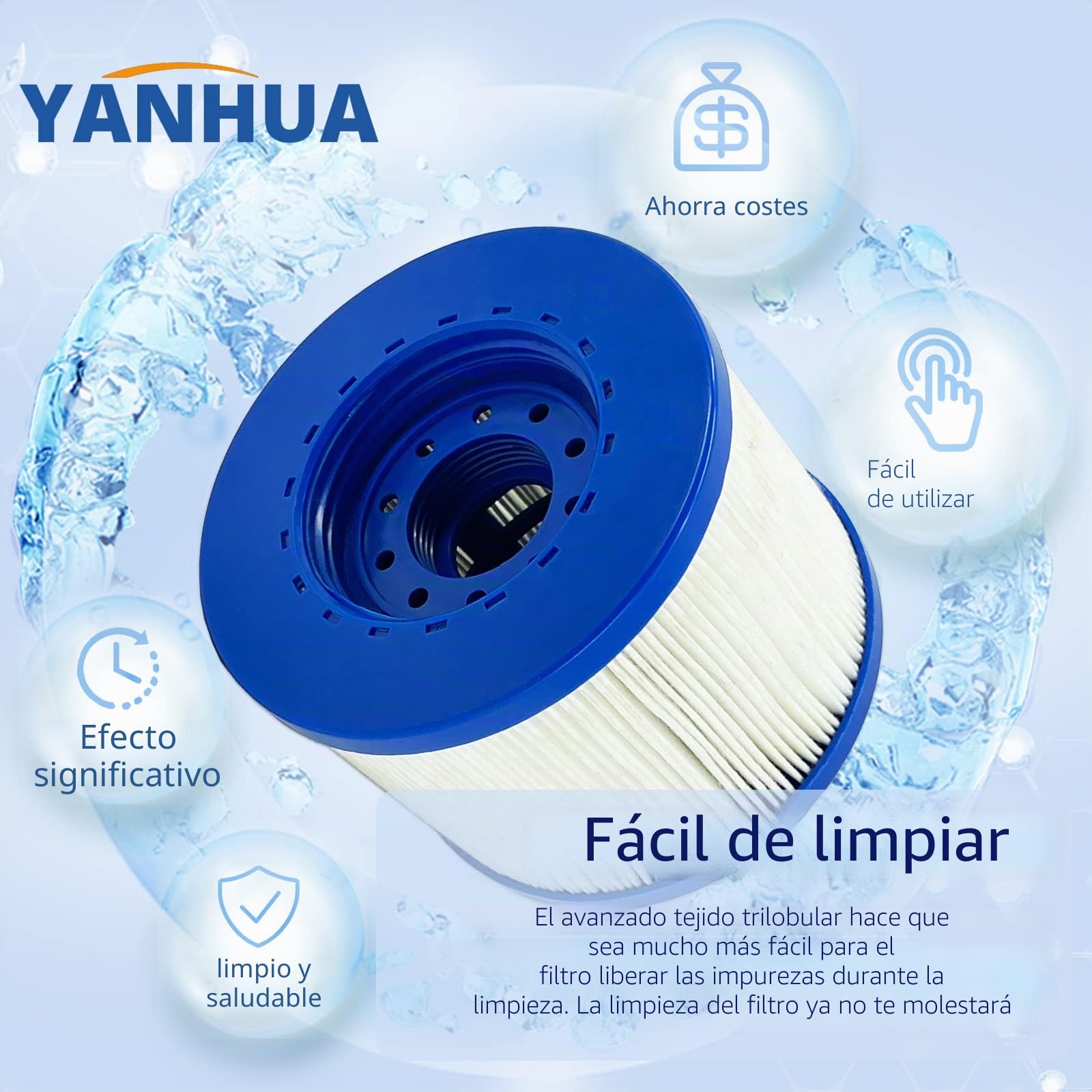YANHUA Filtro de SPA para Filtro de SPA, Cartucho de Filtro Hot Tub/SPA con Rosca para Filtro de SPA Clever SPA, Adecuado para Aqua SPA/Aquaparx/Ospazia/Nordic SPA/Etc. (4)