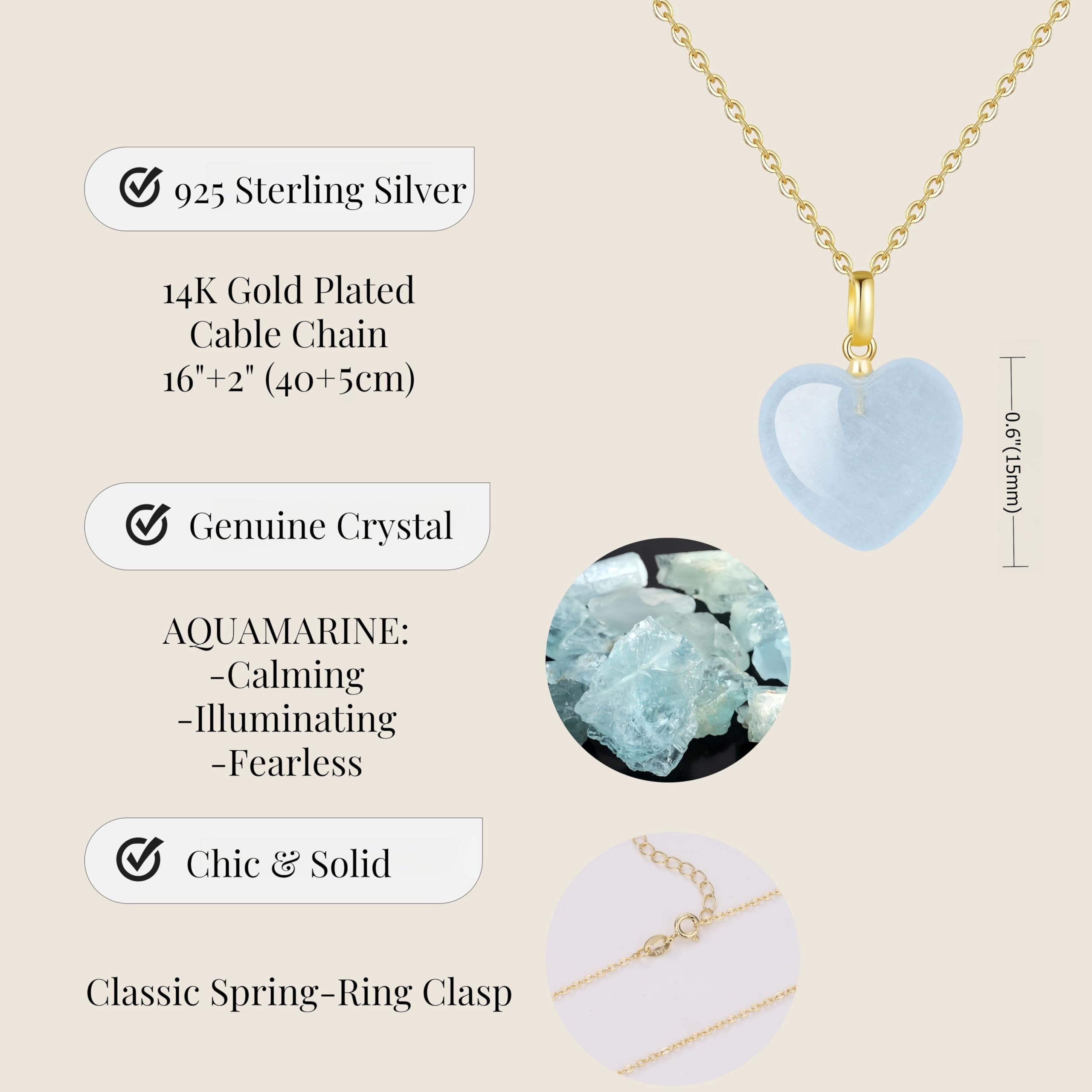 COAI Collana da Donna Catenina Argento 925 Placcato Oro 14K con Ciondolo Cuore in Pietre Naturali, Collana Pietre Dure Donna - Acquamarina, Ametista, Apatite, Labradorite, Pietra di Luna e Agata Verde