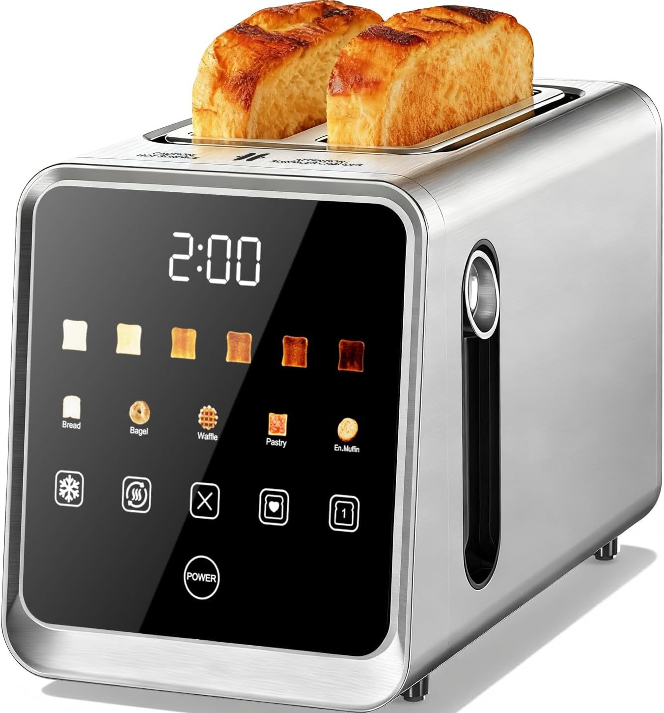 Tostadora inteligente de 2 rebanadas, pantalla táctil digital con función de memoria, ranuras extra anchas de 1.5 pulgadas, 5 tipos de pan y 6