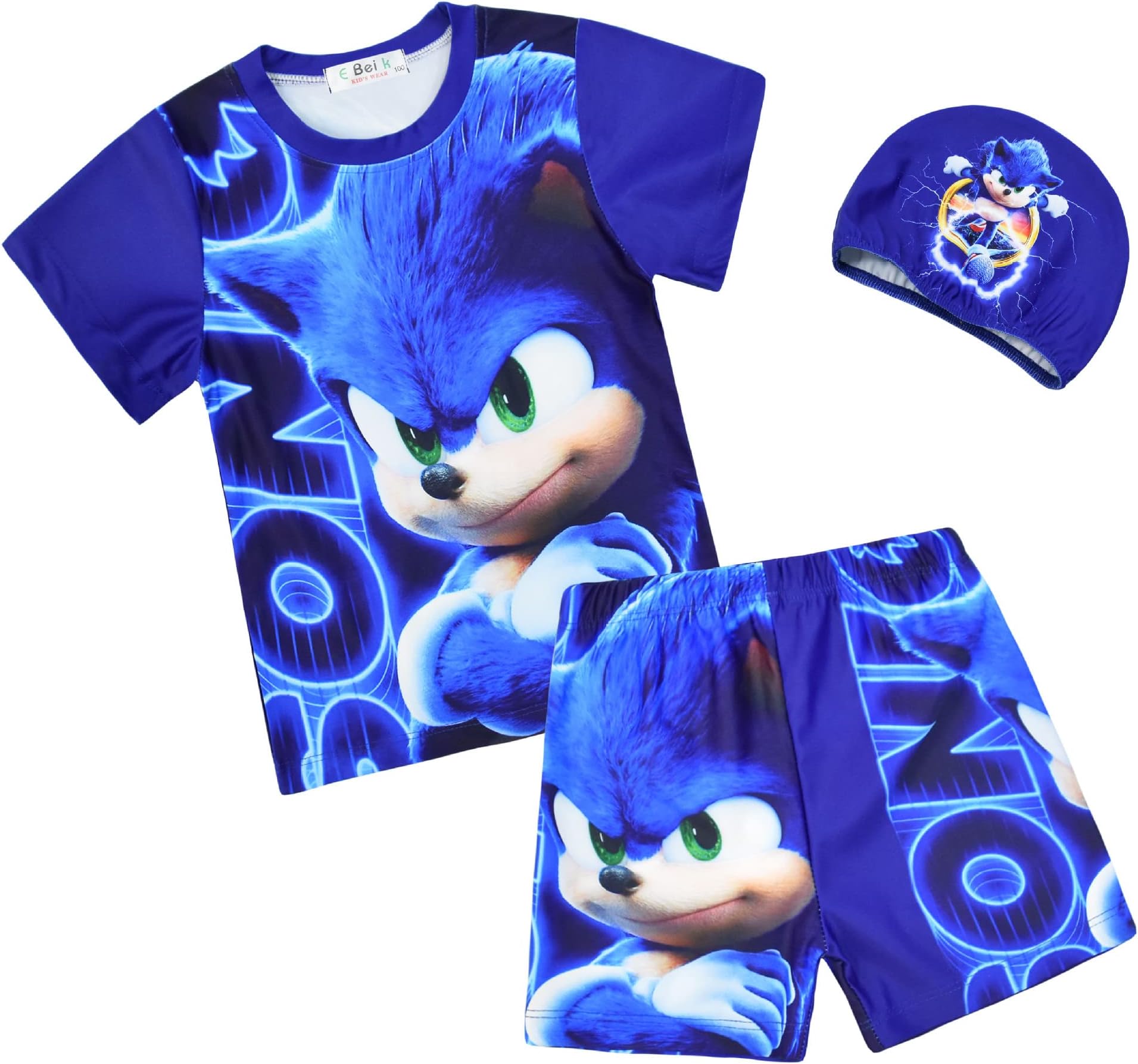 ChitoldederSonic The Hedgehog Boys Swimming 3Pcs Costume Toddler Kids Two Piece Swim Trunks Shirt Bathing Suit Swimsuit 3-10 Years