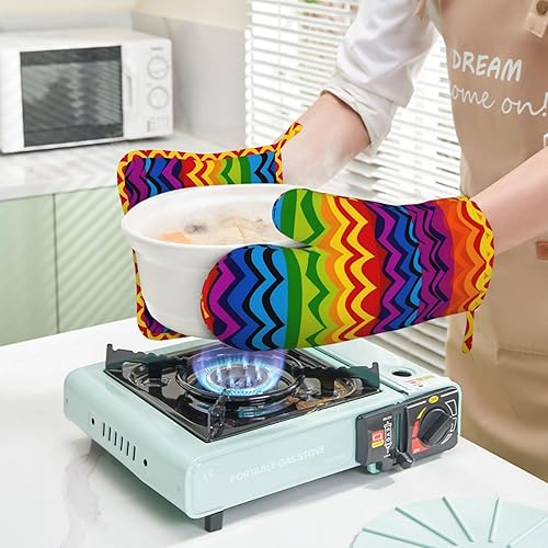 Miniatura 9 de Gay Pride - Juego de guantes de horno y soportes para ollas con estampado de arco iris, resistentes al calor, antideslizantes, para cocina, cocina,