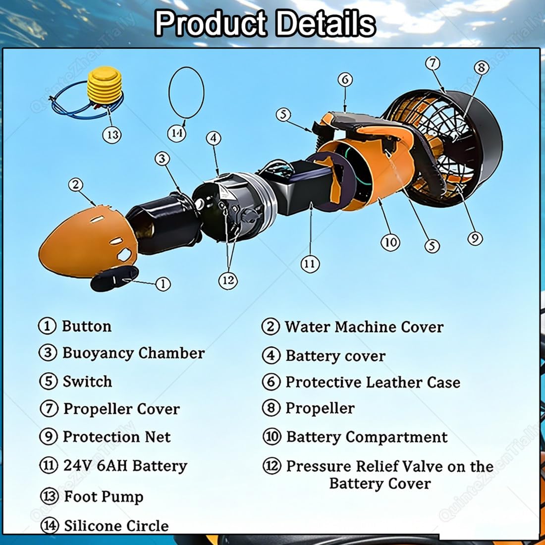 Sea Scooter Adultos,Potenciadores Natación Buceo 300w,Scooter Eléctrico Submarino Mar,con Hélice,Profundidad Máxima 20 M,para Deportes Acuáticos,Buceo Exteriores
