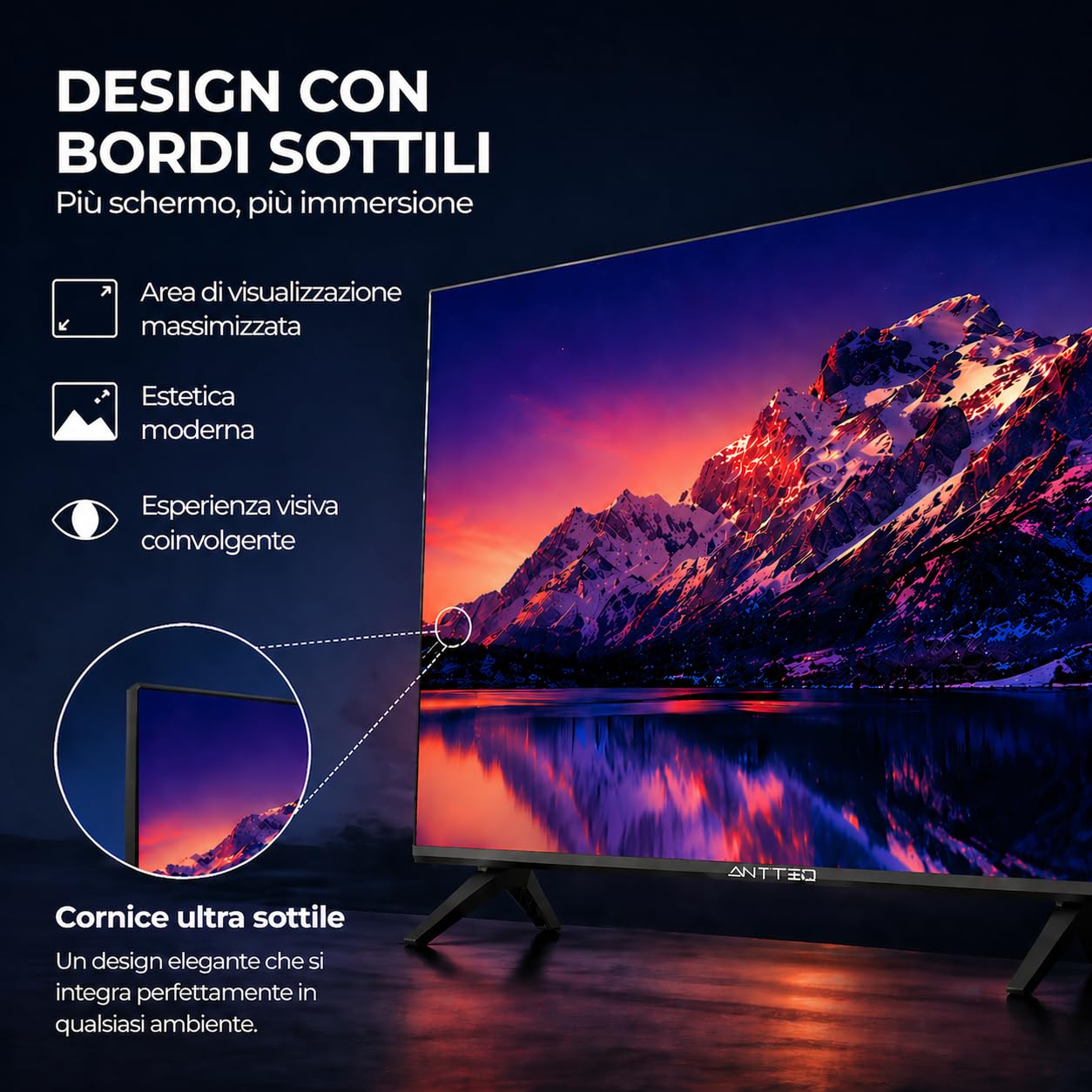 Antteq AE24H5-Q1 HD LED Televisore 24 Pollici Sottocosto, Triple Tuner DVB-C/T2/S2, con VGA, AV, HDMI, USB-Media Player, CI+, Dolby Audio, Hotel Modus 2026 [Classe di efficienza energetica E]