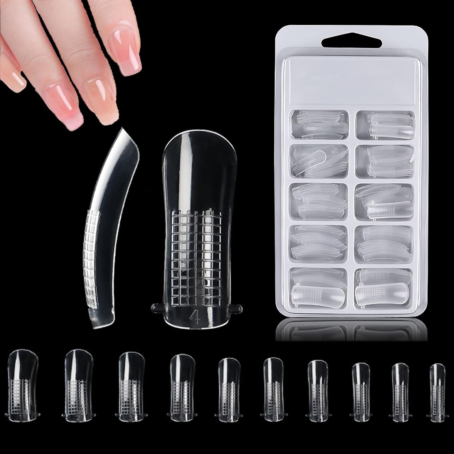 NAILWIND 100Pcs Poly Gel False Nail Tips, Nail Extension Form for Poly Nail Gel Nail Extension, Full Cover Uv Acrylic Nail Art Mold Fake Nails Extension Transparent Pack Of 1-image-27