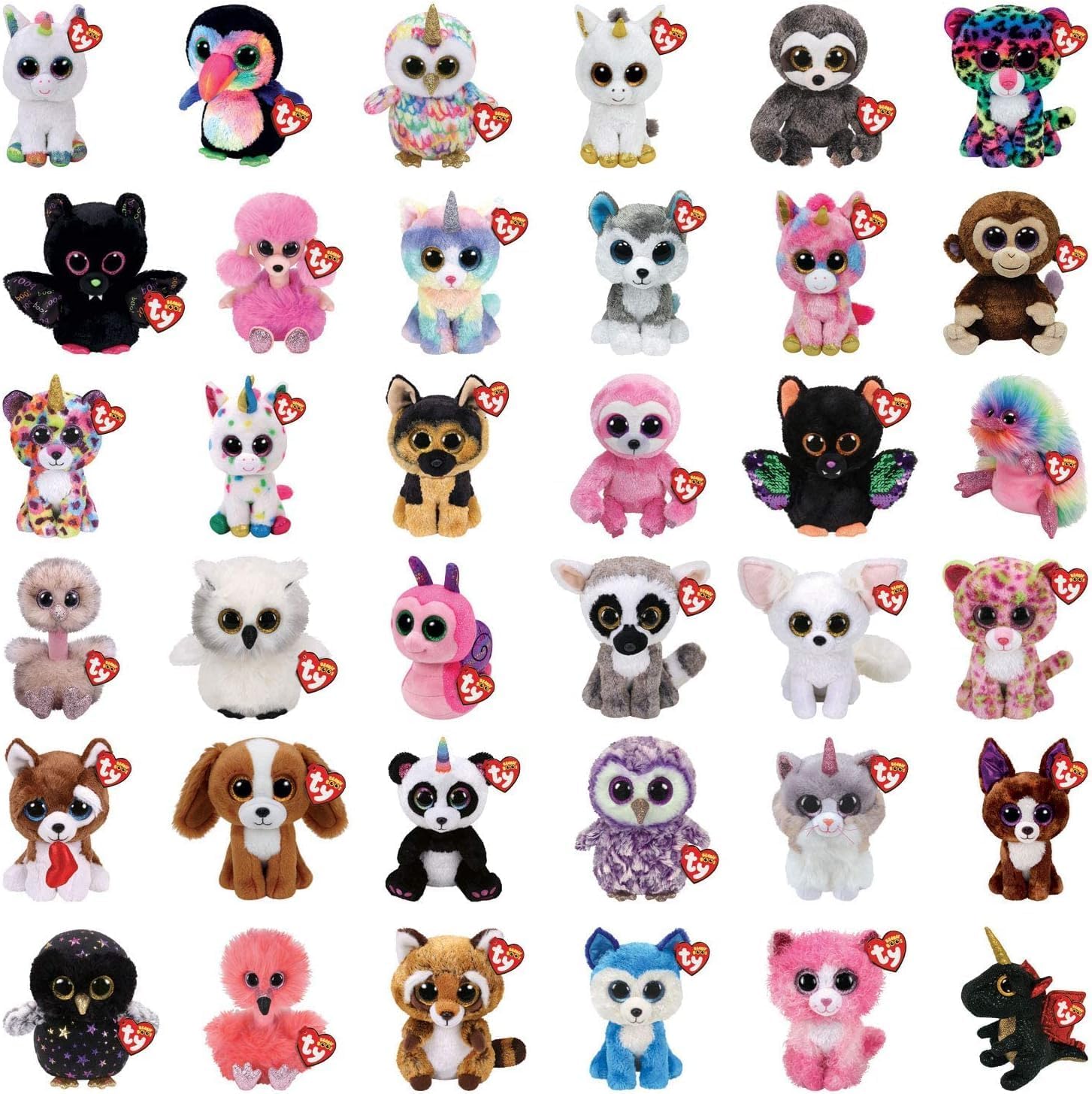 Ty - Assortment of 5 Beanie Boo's Plush Toys 15 cm - The Soft Dolls with Large Glitter Eyes - Random Selection - No Double
