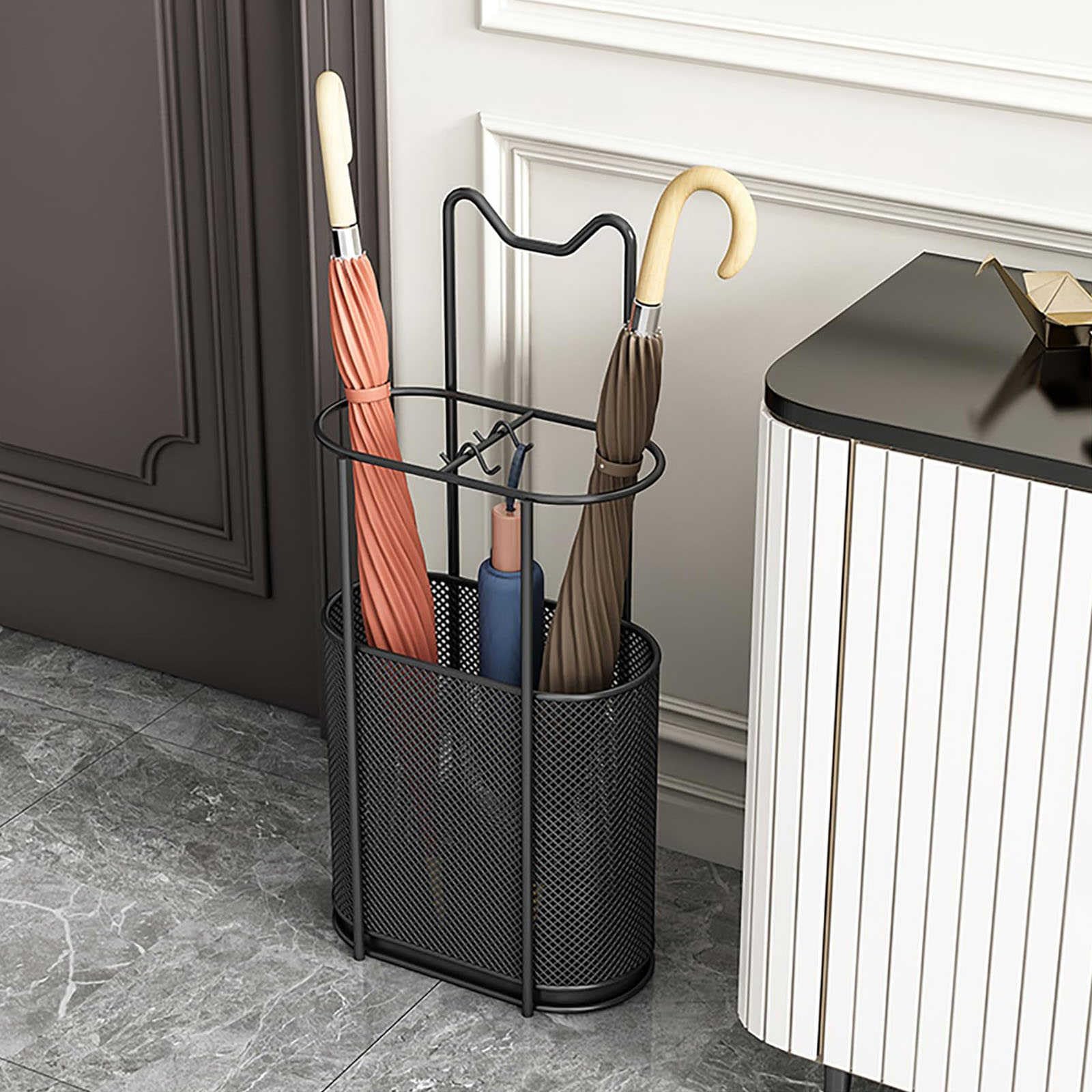 FCXWEVR Indoor Umbrella Holder with Drip Tray Space Saving Organizer for Hallway Porch Office and Door Entrances