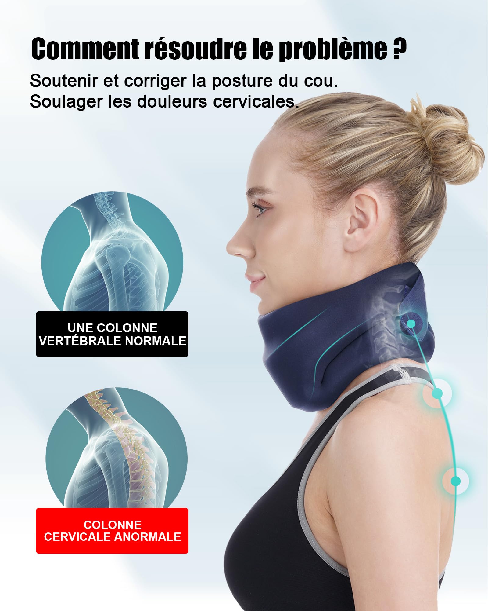 Bandage de Cou pour les Douleurs,Collier Semi-Rigide pour Cervicales Douloureuses, Collier Cervical Maintient Soulager la Pression,Minerve Cervicale pour Femme et Homme (M)