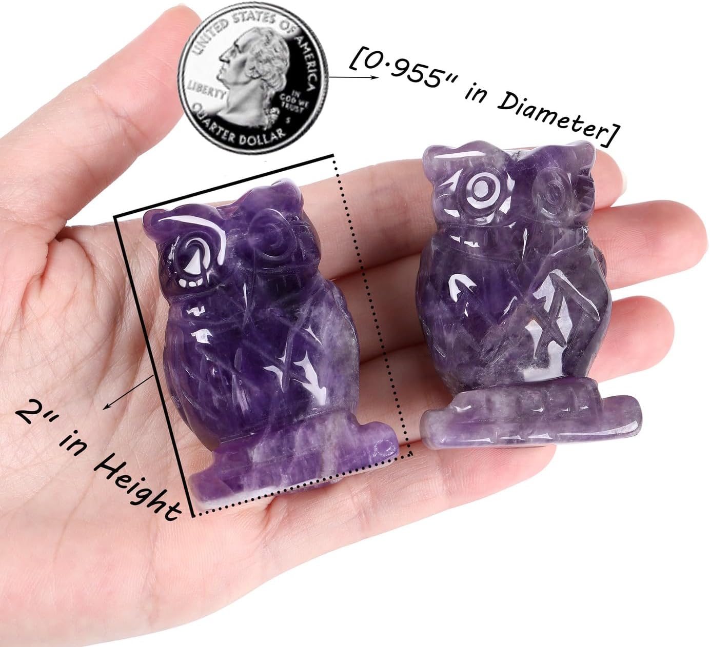 QINJIEJIE Bundle of Amethyst Crystal Tree and Owl Decor Stone Figurines Natural Reiki Gemstone Tree Life Stone Base Copper Wire Office Desk Room Feng Shui Home Decor Gifts
