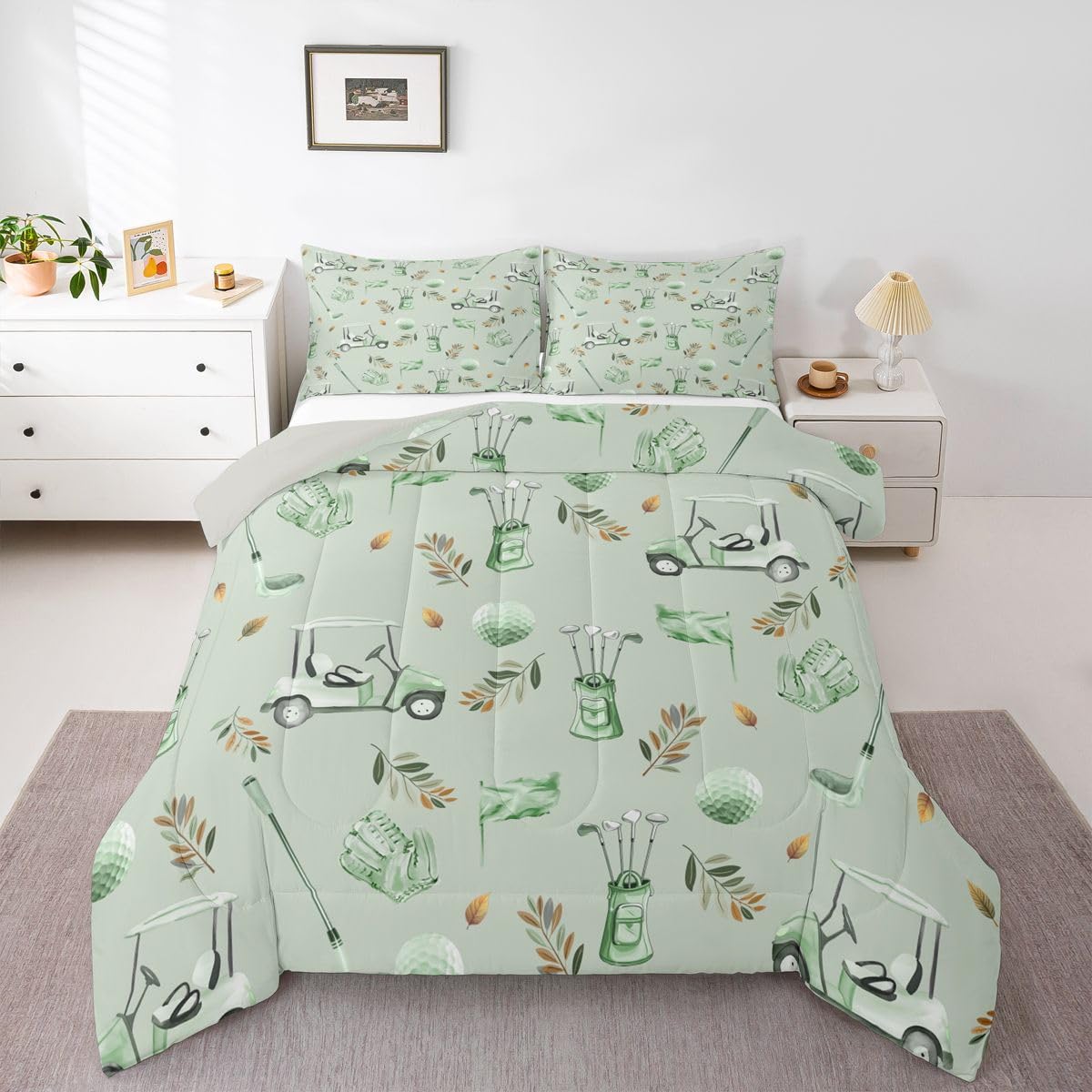 Feelyou Green Golf Comforter Set Twin Size 2 Pcs Kids Boys Girls