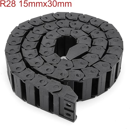 Miniatura 2 de uxcell R28 0.591 in x 1.181 in de plástico negro Cable portador de cable de arrastre de la cadena 1M de longitud para CNC
