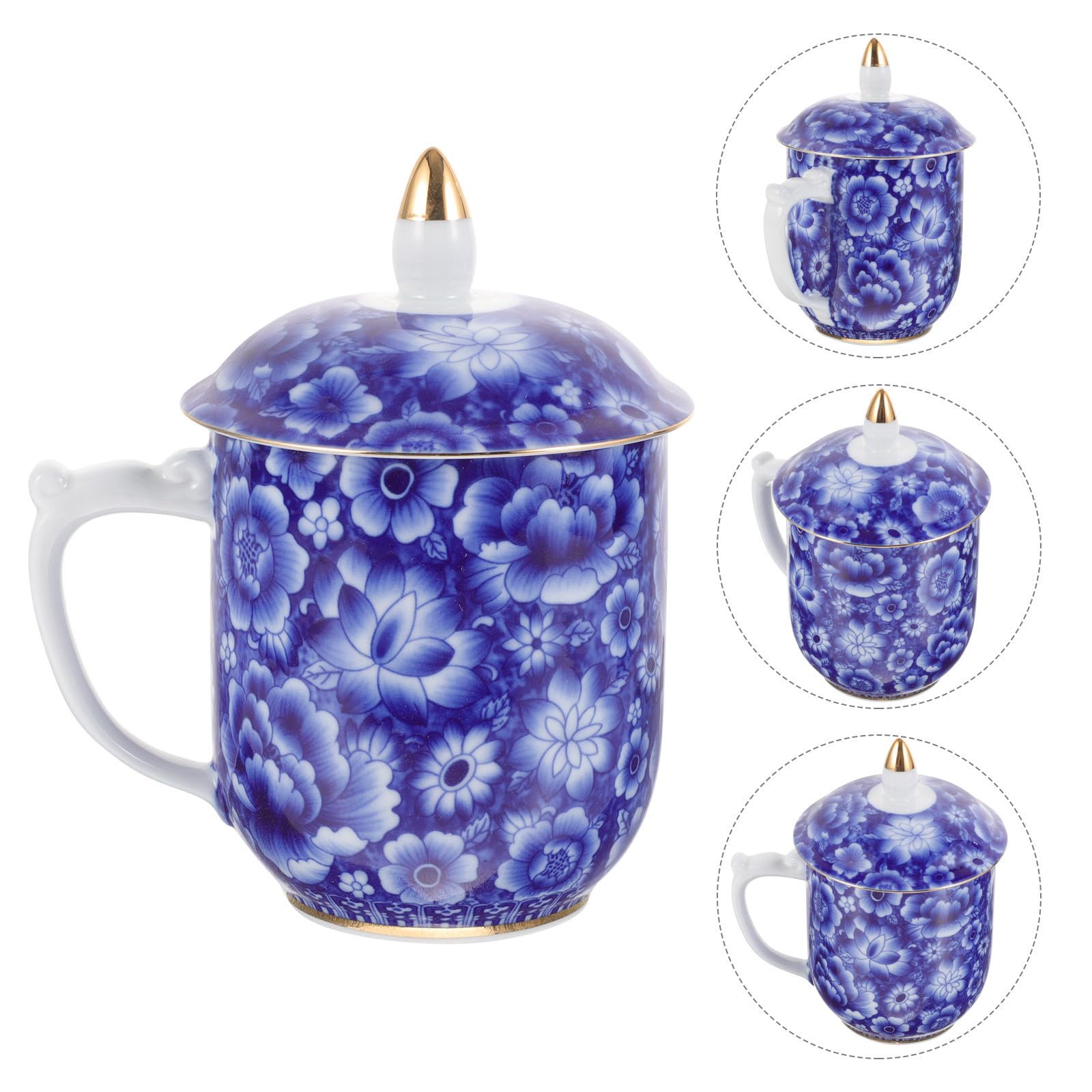 Luxshiny Vintage Keramik Teebecher mit Deckel für Losen Tee, Blau
